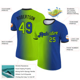 Custom Royal Neon Green-Black Gradient Fashion Performance T-Shirt