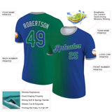 Custom Royal Kelly Green-Gray Gradient Fashion Performance T-Shirt