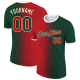 Custom Green Red-Cream Gradient Fashion Performance T-Shirt