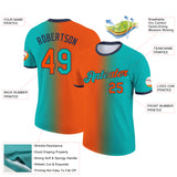 Custom Aqua Orange-Navy Gradient Fashion Performance T-Shirt