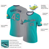 Custom Aqua Gray-Navy Gradient Fashion Performance T-Shirt