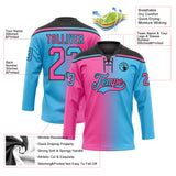 Custom Sky Blue Pink-Black Gradient Fashion Hockey Lace Neck Jersey