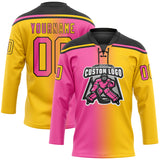 Custom Yellow Pink-Black Gradient Fashion Hockey Lace Neck Jersey
