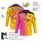 Custom Yellow Pink-Black Gradient Fashion Hockey Lace Neck Jersey