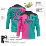 Custom Aqua Pink-Black Gradient Fashion Hockey Lace Neck Jersey