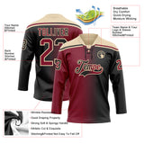 Custom Black Crimson-City Cream Gradient Fashion Hockey Lace Neck Jersey