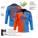 Custom Powder Blue Orange-Navy Gradient Fashion Hockey Lace Neck Jersey
