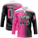 Custom Black Pink-White Gradient Fashion Hockey Lace Neck Jersey