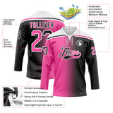 Custom Black Pink-White Gradient Fashion Hockey Lace Neck Jersey