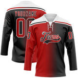 Custom Black Red-White Gradient Fashion Hockey Lace Neck Jersey