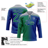 Custom Royal Kelly Green-Gray Gradient Fashion Hockey Lace Neck Jersey