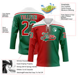 Custom Kelly Green Red-White Gradient Fashion Hockey Lace Neck Jersey