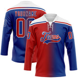 Custom Royal Red-White Gradient Fashion Hockey Lace Neck Jersey