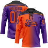 Custom Purple Orange-Black Gradient Fashion Hockey Lace Neck Jersey