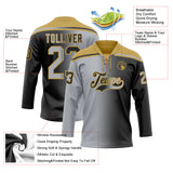 Custom Black Gray-Old Gold Gradient Fashion Hockey Lace Neck Jersey