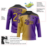Custom Purple Old Gold-Black Gradient Fashion Hockey Lace Neck Jersey