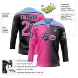 Custom Black Pink-Light Blue Gradient Fashion Hockey Lace Neck Jersey