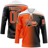 Custom Black Orange-White Gradient Fashion Hockey Lace Neck Jersey