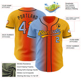 Custom Gold Light Blue Orange-Black Authentic Gradient Fashion Baseball Jersey