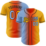Custom Gold Light Blue Orange-Black Authentic Gradient Fashion Baseball Jersey