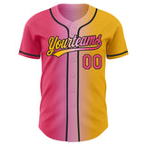 Custom Gold Neon Pink Light Pink-Black Authentic Gradient Fashion Baseball Jersey