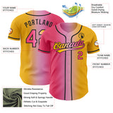 Custom Gold Neon Pink Light Pink-Black Authentic Gradient Fashion Baseball Jersey