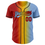 Custom Light Blue Red Yellow-Black Authentic Gradient Fashion Baseball Jersey