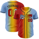 Custom Light Blue Red Yellow-Black Authentic Gradient Fashion Baseball Jersey