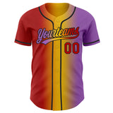 Custom Medium Purple Red Yellow-Black Authentic Gradient Fashion Baseball Jersey