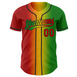 Custom Grass Green Red Yellow-Black Authentic Gradient Fashion Baseball Jersey
