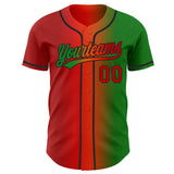 Custom Grass Green Red Orange-Black Authentic Gradient Fashion Baseball Jersey