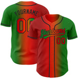 Custom Grass Green Red Orange-Black Authentic Gradient Fashion Baseball Jersey