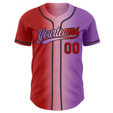 Custom Medium Purple Red Light Pink-Black Authentic Gradient Fashion Baseball Jersey