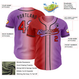 Custom Medium Purple Red Light Pink-Black Authentic Gradient Fashion Baseball Jersey