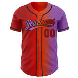 Custom Medium Purple Red Orange-Black Authentic Gradient Fashion Baseball Jersey