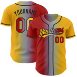 Custom Gold Red Gray-Black Authentic Gradient Fashion Baseball Jersey