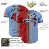 Custom Light Blue Red Gray-Black Authentic Gradient Fashion Baseball Jersey