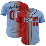 Custom Light Blue Red Gray-Black Authentic Gradient Fashion Baseball Jersey