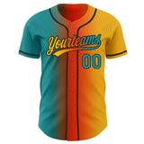 Custom Gold Teal Orange-Black Authentic Gradient Fashion Baseball Jersey