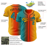 Custom Gold Teal Orange-Black Authentic Gradient Fashion Baseball Jersey