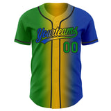 Custom Thunder Blue Grass Green Yellow-Black Authentic Gradient Fashion Baseball Jersey