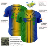 Custom Thunder Blue Grass Green Yellow-Black Authentic Gradient Fashion Baseball Jersey