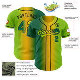 Custom Neon Green Kelly Green Yellow-Black Authentic Gradient Fashion Baseball Jersey
