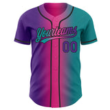 Custom Teal Purple Pink-Black Authentic Gradient Fashion Baseball Jersey