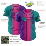 Custom Teal Purple Pink-Black Authentic Gradient Fashion Baseball Jersey