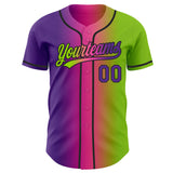 Custom Neon Green Purple Pink-Black Authentic Gradient Fashion Baseball Jersey