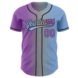 Custom Light Blue Medium Purple Gray-Black Authentic Gradient Fashion Baseball Jersey