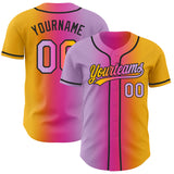 Custom Gold Light Purple Pink-Black Authentic Gradient Fashion Baseball Jersey