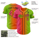 Custom Neon Green Neon Pink Bay Orange-Black Authentic Gradient Fashion Baseball Jersey