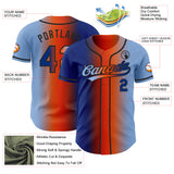 Custom Light Blue Royal Orange-Black Authentic Gradient Fashion Baseball Jersey
